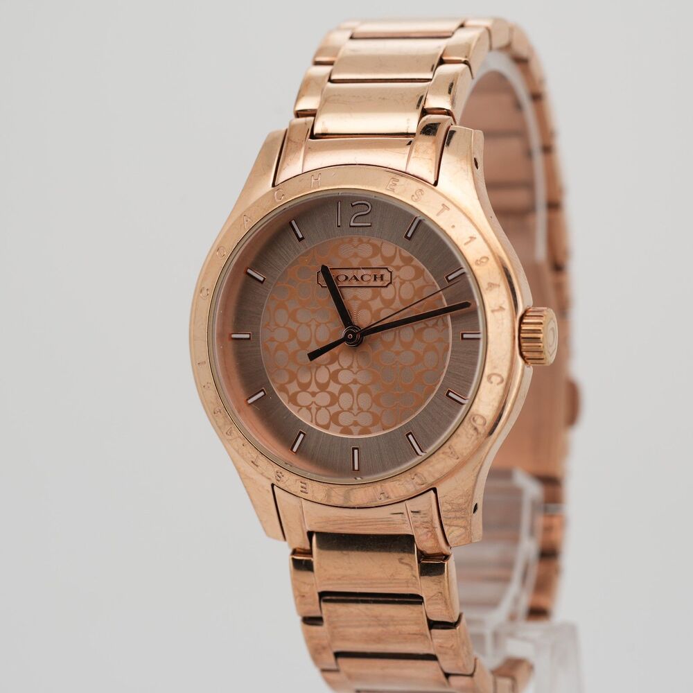 Coach Rose Gold 35mm Signature Monogram Dial Watch CA.69.3.34.0703 – Running